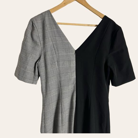 Fame and Partners Everly Black Plaid Button Front V-Neck Midi Dress Size 6 - Picture 12 of 16